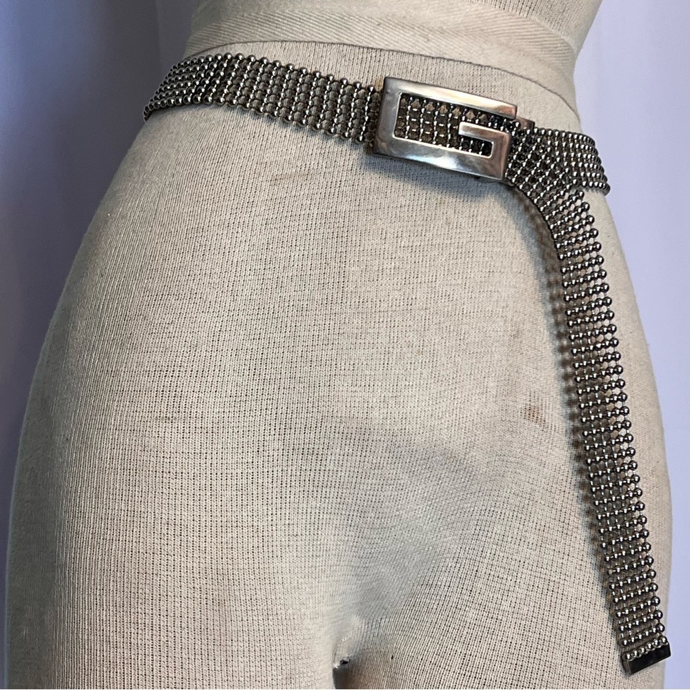 Y2K GUESS Linked Stainless Steel Vintage 6 Row  Beaded Women's Belt